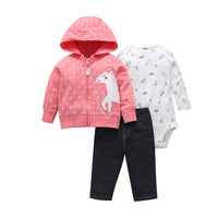 Baby's Long Sleeve Romper Hooded Sweater Pants 3 Piece Set