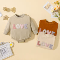 Multi Color LOVE Embroidered Long Sleeve Romper