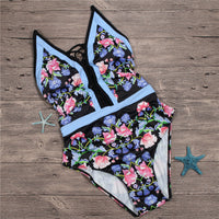 Floral print hot spring one piece swimsuit