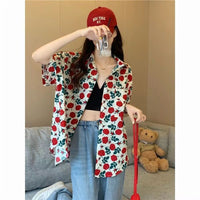 Casual Printed Korean-style Short-sleeve Shirt Top For Women