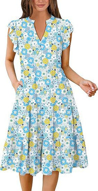 Summer Elegant Printed Dress With Ruffle Sleeves