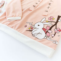 College Style Versatile Cartoon Soft Girl Cute Rabbit Print Wide Hooded Long Sleeve Sweater Woman