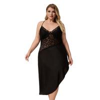 Satin Camisole Pajamas Lace Sexy Nightgown Long Loungewear Set For Ladies