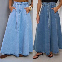 SpringSummer New High Waisted Slimming Casual Denim Midi Skirt