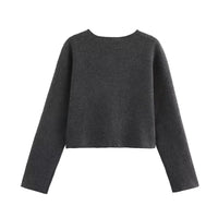 Women's Minimalist Long Sleeve Round Neck Plain Stitch Coat