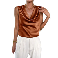 Sleeveless Satin-like Silk Blouse For Spring And Summer