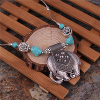 Elephant turquoise alloy pendant necklace