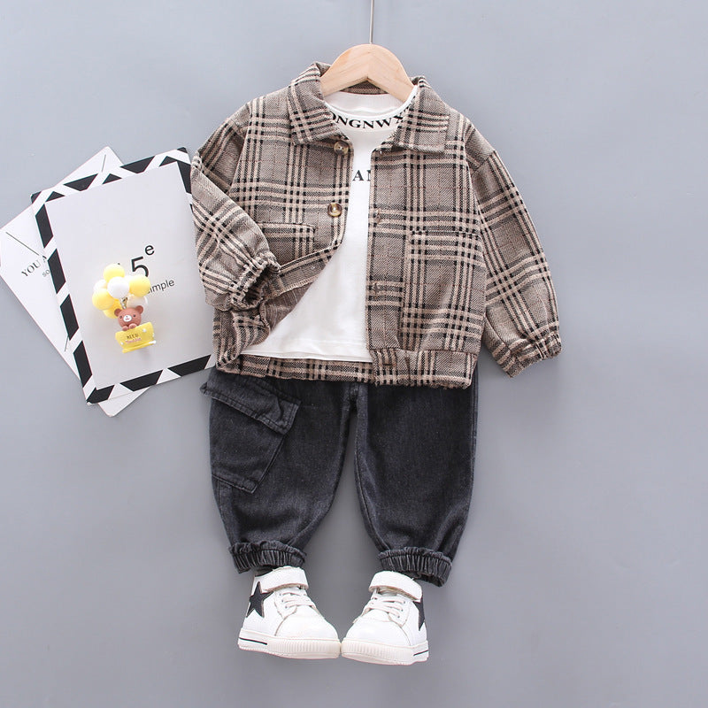 Baby boy long sleeve plaid suit