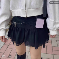 Belted Ruffled Versatile Spicy Girl Chiffon Short Skirt Pleated Skirt