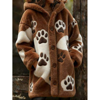 Womens Hooded Coat Printed Plush Hoodie Long Top