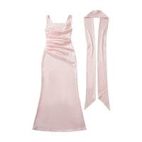 Square Neckline Collarbone-baring Strapless Figure-hugging Pleated Waist-cinching Sheath Skirt