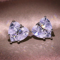 Simple Sparkling Zircon Heart Stud Earrings With Diamonds For Women