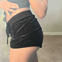 Women's Elastic High-Waist Loose Drawstring Velvet Shorts