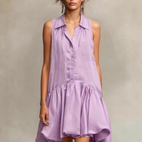 Single- Breasted Shirt Collar Ruffled Dress