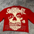 Red Harajuku-style T-shirt With Three-quarter Sleeves