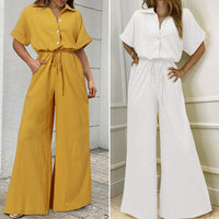 Turnover Collar High Waist Wide Leg Jumpsuit Work Suit