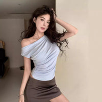 Hot Girl Style Irregular Pleated Slim Sleeveless Vest