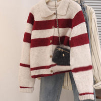 Women's Lapel Stripe Sweater Coat