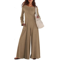 Women's Fashionable Casual Contrasting-Color Striped Long-Sleeve Jumpsuit