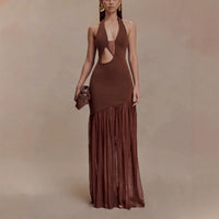 Body-hugging Backless Mesh-embellished Pleated Sexy Dress