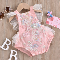 Girl's Baby's Romper Mesh Lace Beaded Patchwork Lace-up One-piece