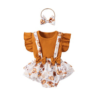 Girls' Fashion Simple Cotton Pit Strip Sling Printed Harness Skirt Set