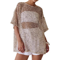 Women's Loose Sheer Mesh Sequin Blouse