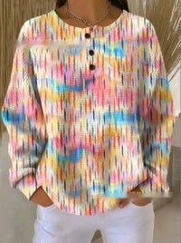 Retro Geometric 3D Digital Print Three-Button Stand-Up Collar Womens T-Shirt Top