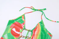 Women's Fashion Backless Printed Low-cut Hollow-out Jumpsuit