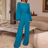 Fashion Lantern Sleeve Square Neck Wide Leg Jumpsuit