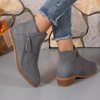 Women's Side Zipper Thick Heel Solid Color Martin Boots