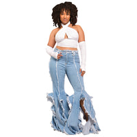 Fashion Sexy Ripped Holes Ordinary Washable Hollow Small Jeans