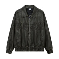 Letter Embroidery Pu Leather Coat Men