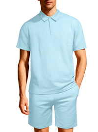 Jacquard Solid-color Loose-fitting Mens Casual Sportswear Set