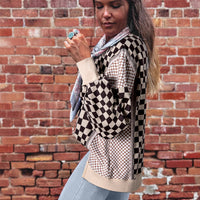 Women's Simple And Versatile Round-Neck Plaid Patchwork Pullover