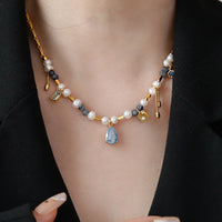 Star Moon Orchid Stone Pearl Necklace