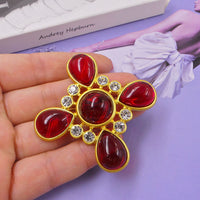 Classic Medieval Baroque Cross Crystal Brooch Vintage