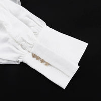 Square Neck Tie-up Lace-trimmed Crop Shirt