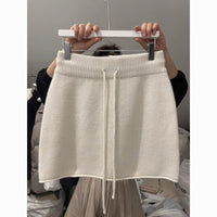 Western Style Elastic Waistband Lace-up Knitted Skirt