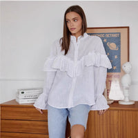 Womens Street-Style Fashion Layered Ruffle-Trimmed Shirt