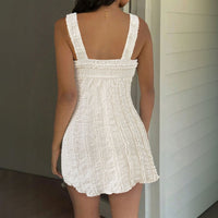 White Strap Short Slim-fit Lace-up Dress Womens