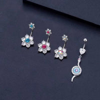 Flower Belly Ring Inlaid Zircon Water Drop Serpentine