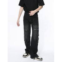 Vintage Zipper Design Multi-pocket Workwear Jeans