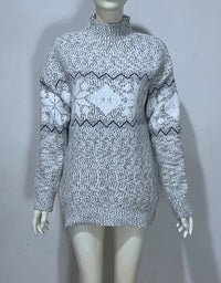 Embroidered Jacquard Pullover Loose Bottoming Shirt Mock Neck Sweater Coat