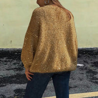 European And American Loose Round Neck Fashion Sequined Mohair Sweater Lantern Sleeve