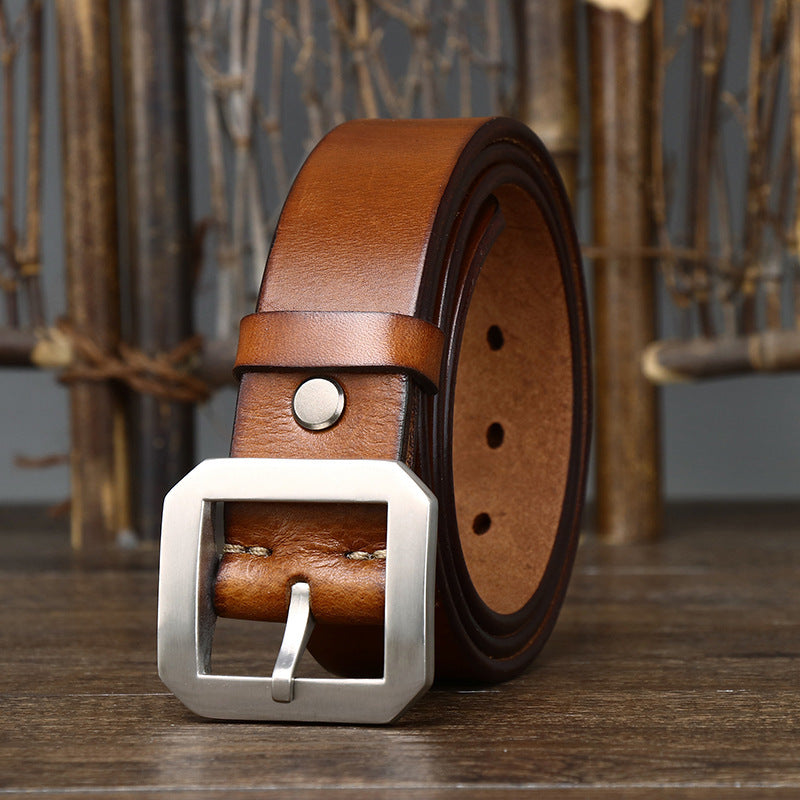 Thick Glossy Pure Cowhide Stainless Steel Belt