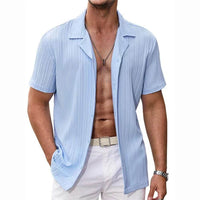 Men's New Summer Stripes Suit Collar Short Sleeve Shirt