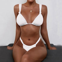 Bikini Pleated Split Strap Pure Color And Knotted Swimsuit