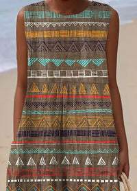 Women'S Round Neck Sleeveless Color-Block Printed Dress