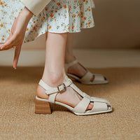 French Style Retro Closed Toe Roman Style Hollow-out Women's Sandals